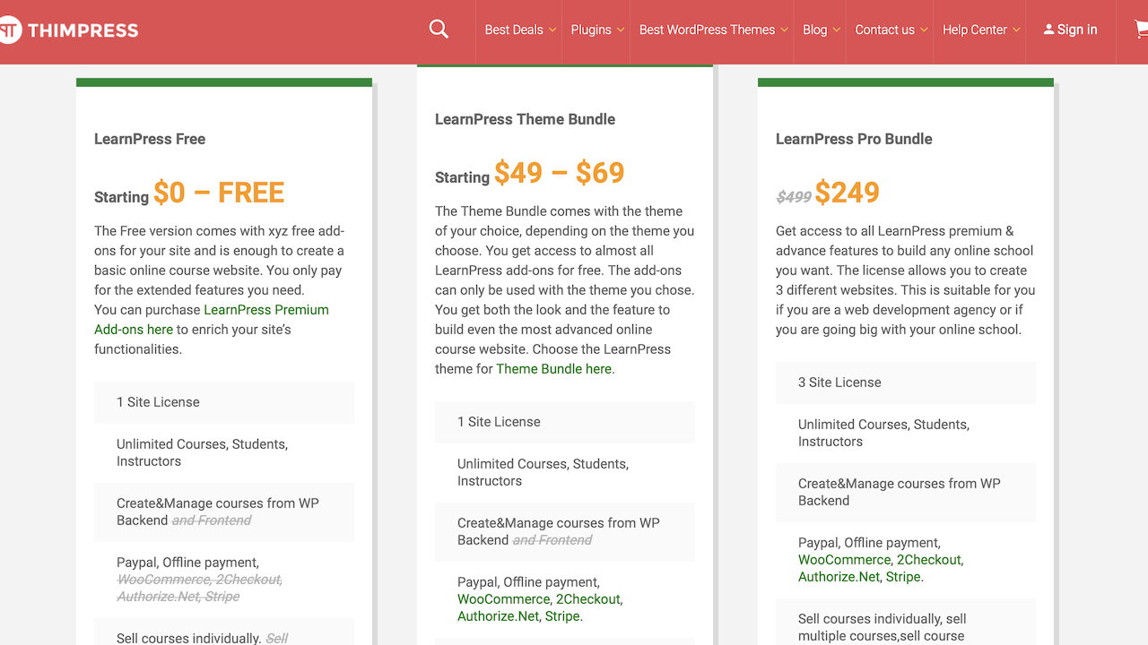 LearnPress Pricing Screenshot