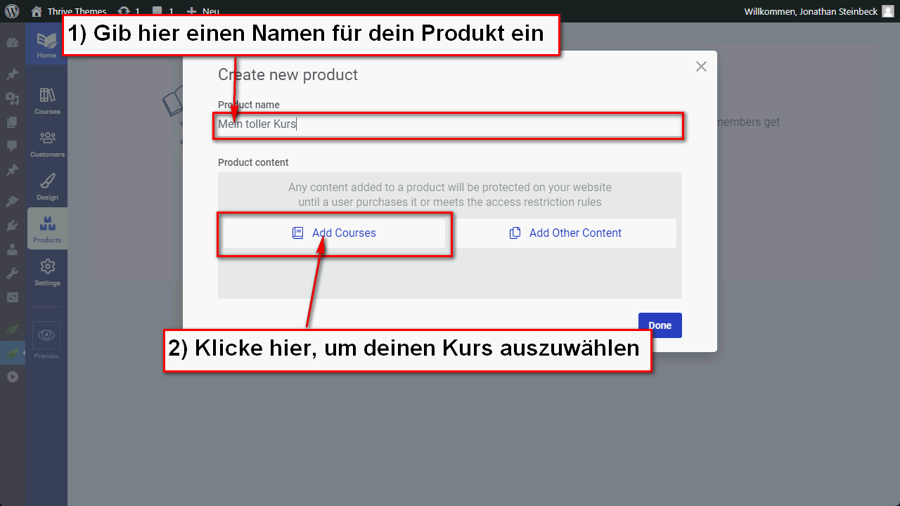 Dieser Screenshot zeigt, wo du den Namen deines Produkts festlegst.