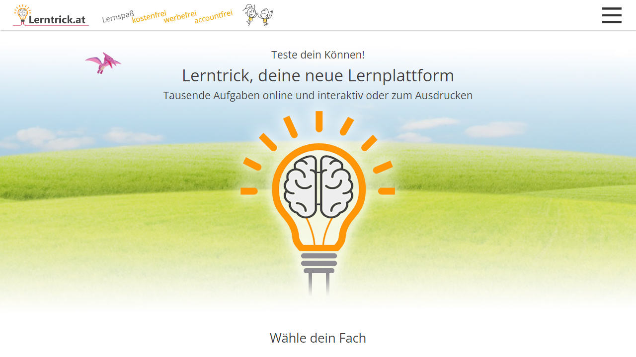 Screenshot der Lerntrick Homepage.